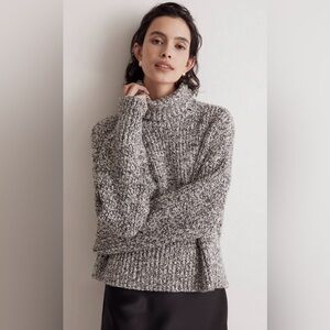 Madewell Women’s Medium Black & White Wool Blend Knit Cowl Neck Sweater